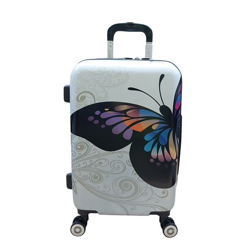 Cestovní kufr – ABS, vzor motýl – bílý